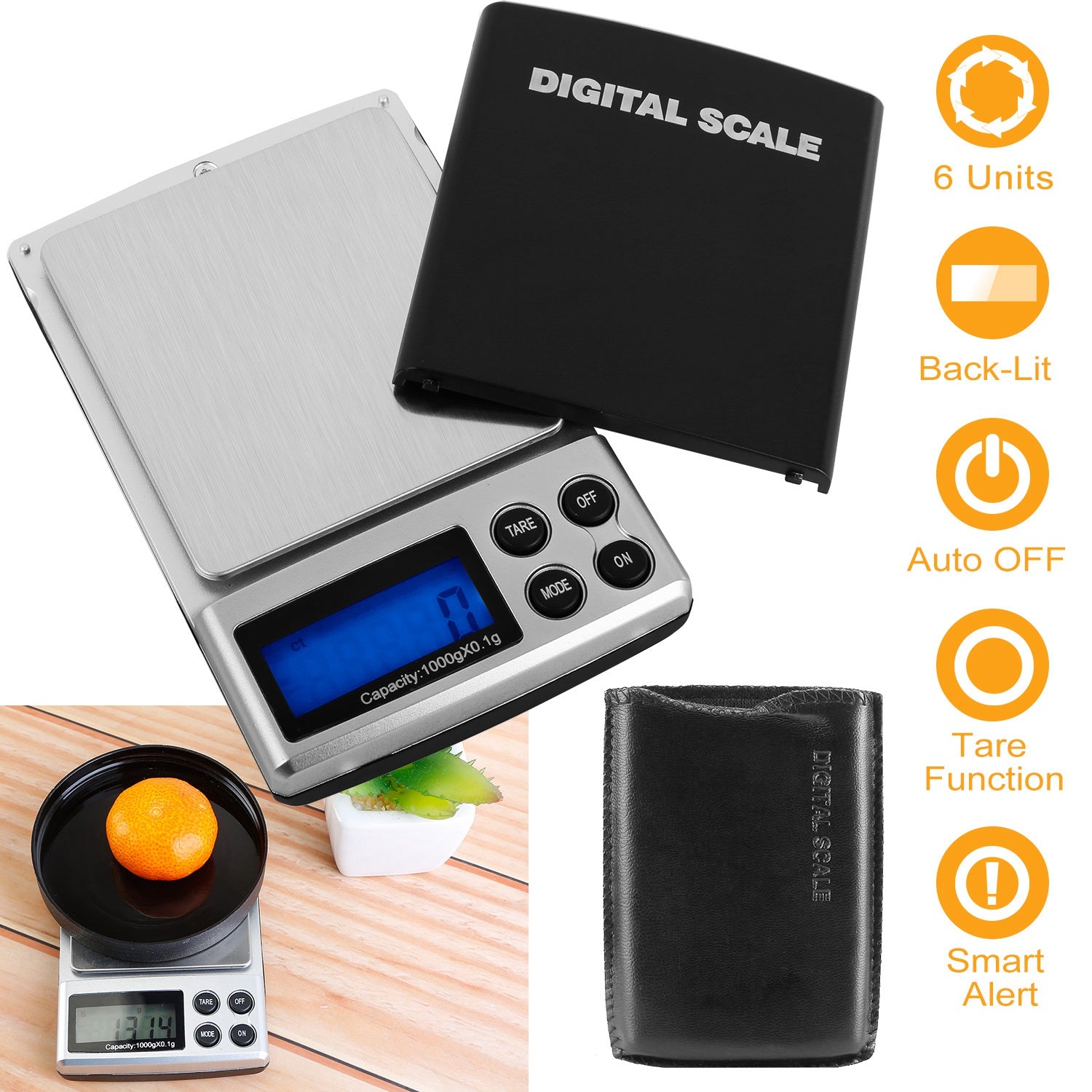 iMounTEK Digital Scale 1000g x 0.1g Pocket Electronic Kitchen Scale with 6 Units Tare Function LCD Backlit Screen Auto OFF