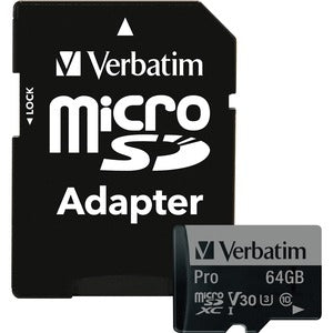 Verbatim 64GB Pro 600X microSDXC Memory Card with Adapter, UHS-I V30 U3 Class 10 
