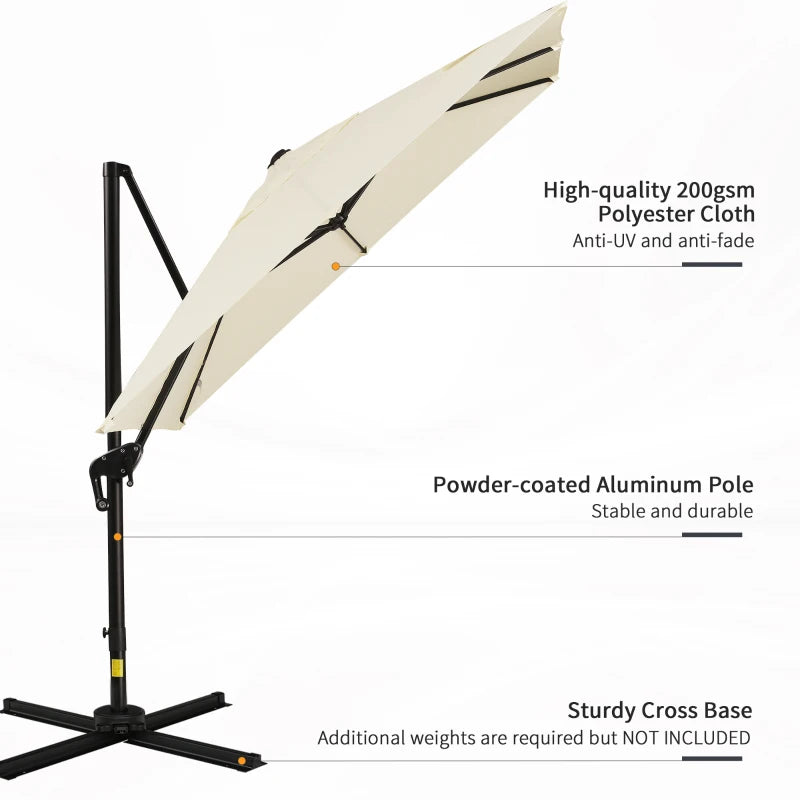 8'x8' Square Patio Hanging Offset Umbrella, Outdoor Cantilever Parasol w/ Cross Base, Cream White