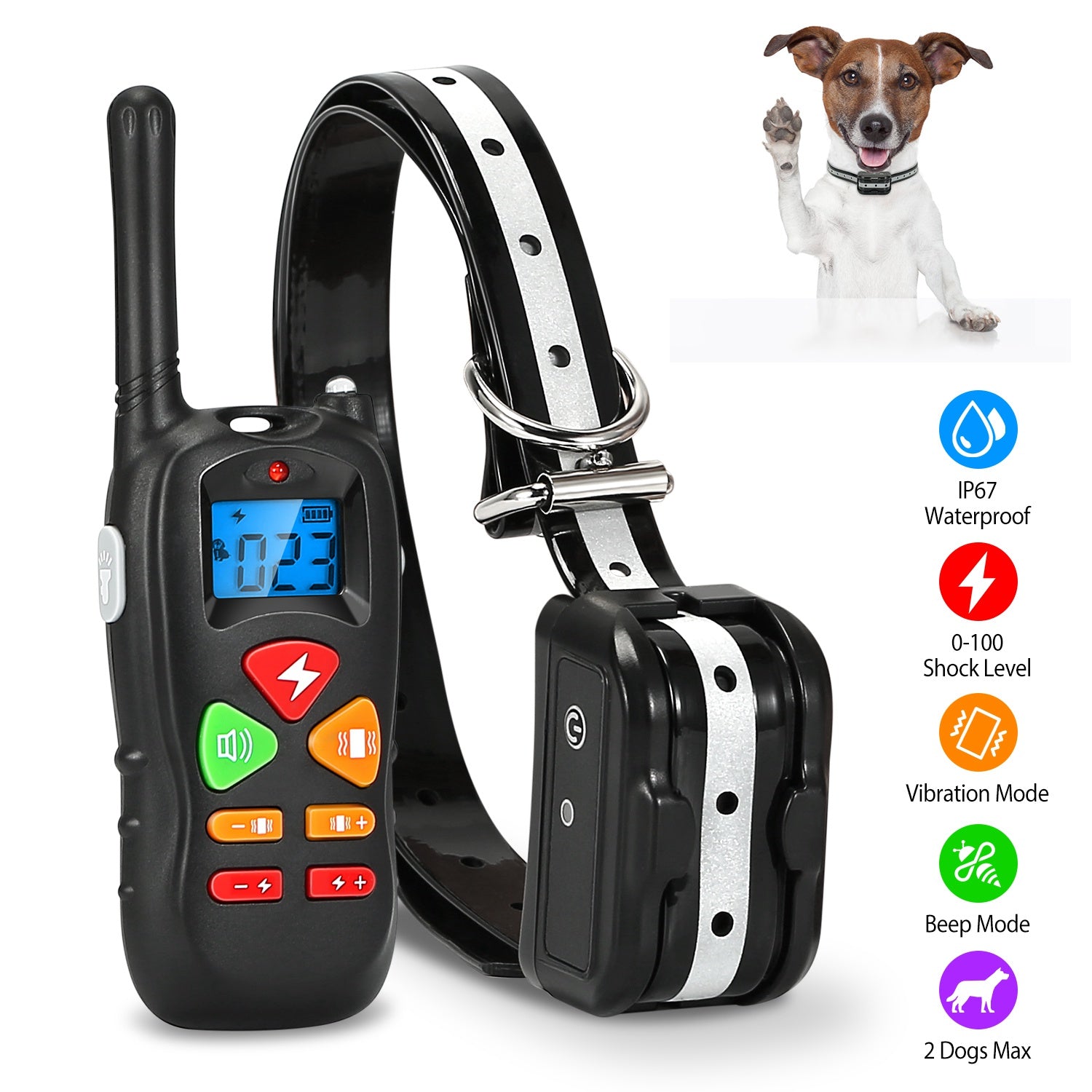 iMounTEK Dog Training Collar Dog Shock Collar with Remote IP67 Waterproof 300mAh Rechargeable 1640ft Remote Dogs Pet Trainer with LED Light Beep Vibra