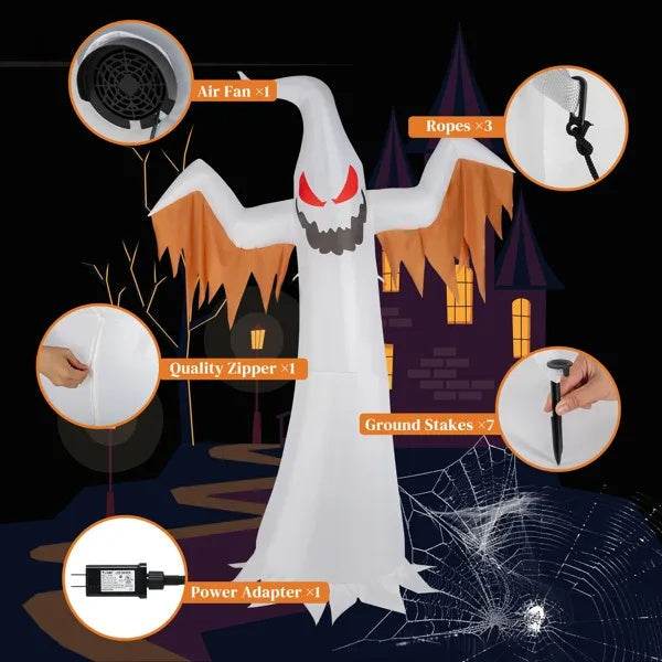 12ft 4pcs LED Lights Giant Scary Ghost Flames And Flashing Red Eyes Inflatable Halloween Decoration 