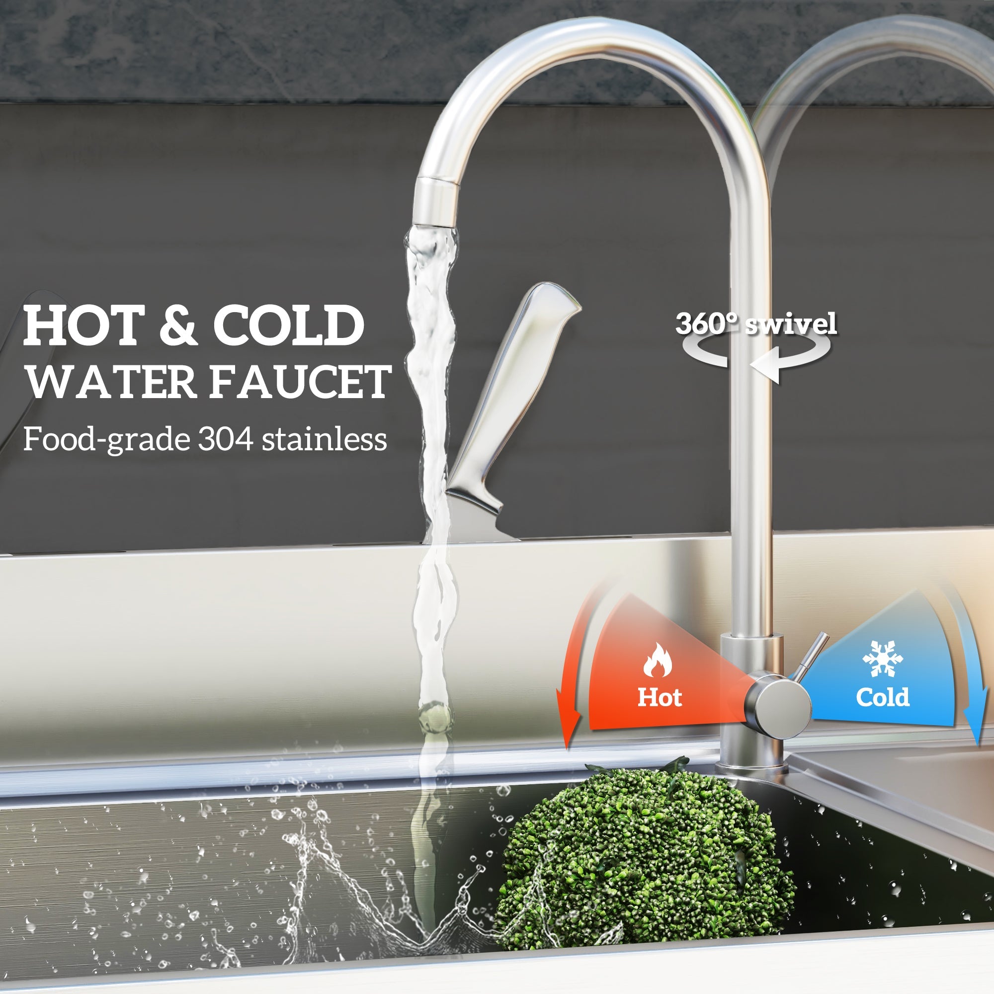 HOMCOM Stainless Steel Outdoor Utility Sink with Cold and Hot Water Pipe and Double Storage Shelves for Laundry Garage 
