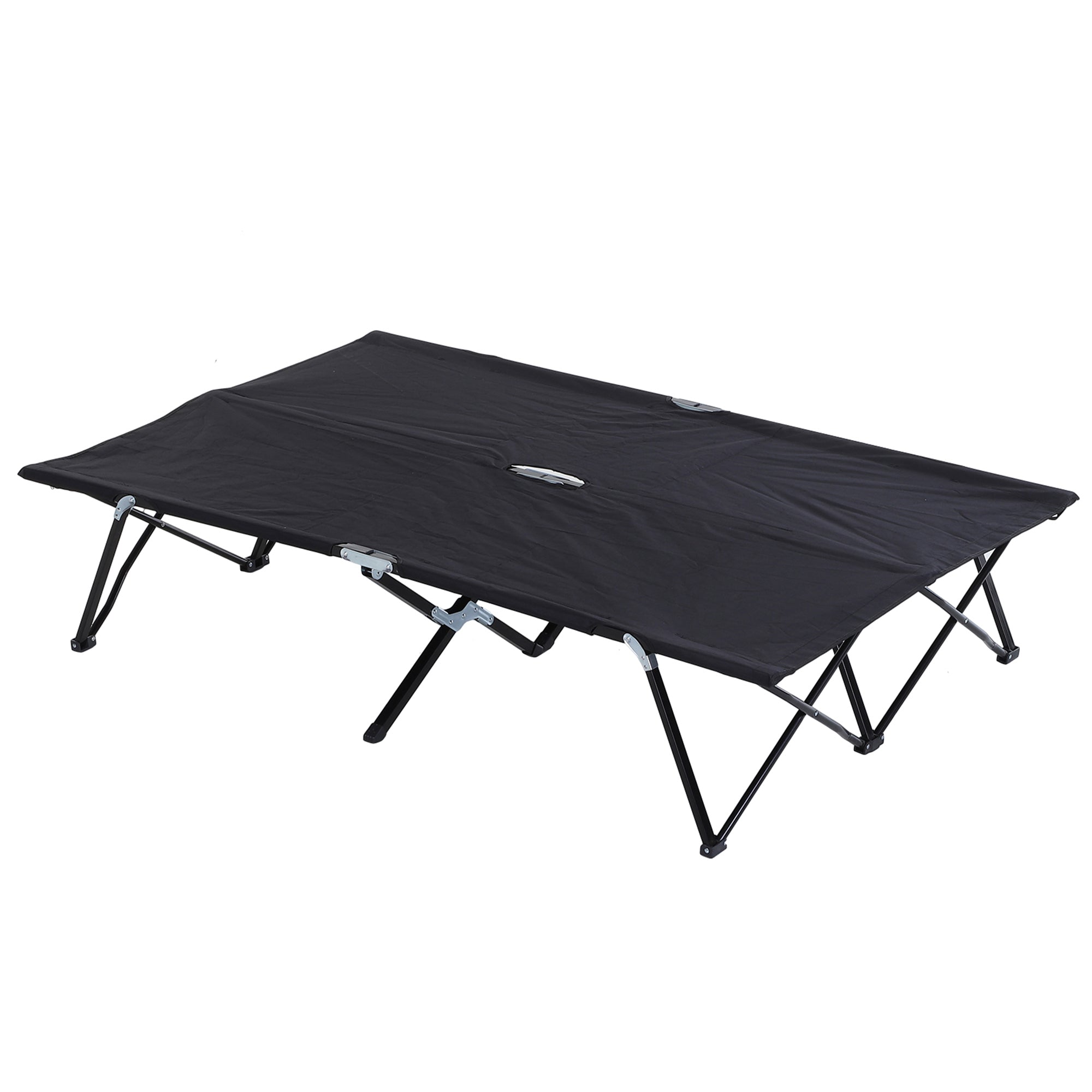 Outsunny Double Wide Folding Camping Cot Portable Outdoor Military Sleeping Bed Two Person Black 