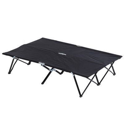 Outsunny Double Wide Folding Camping Cot Portable Outdoor Military Sleeping Bed Two Person Black 