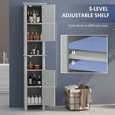 Tall Bathroom Storage Cabinet with Shelves, Grey 