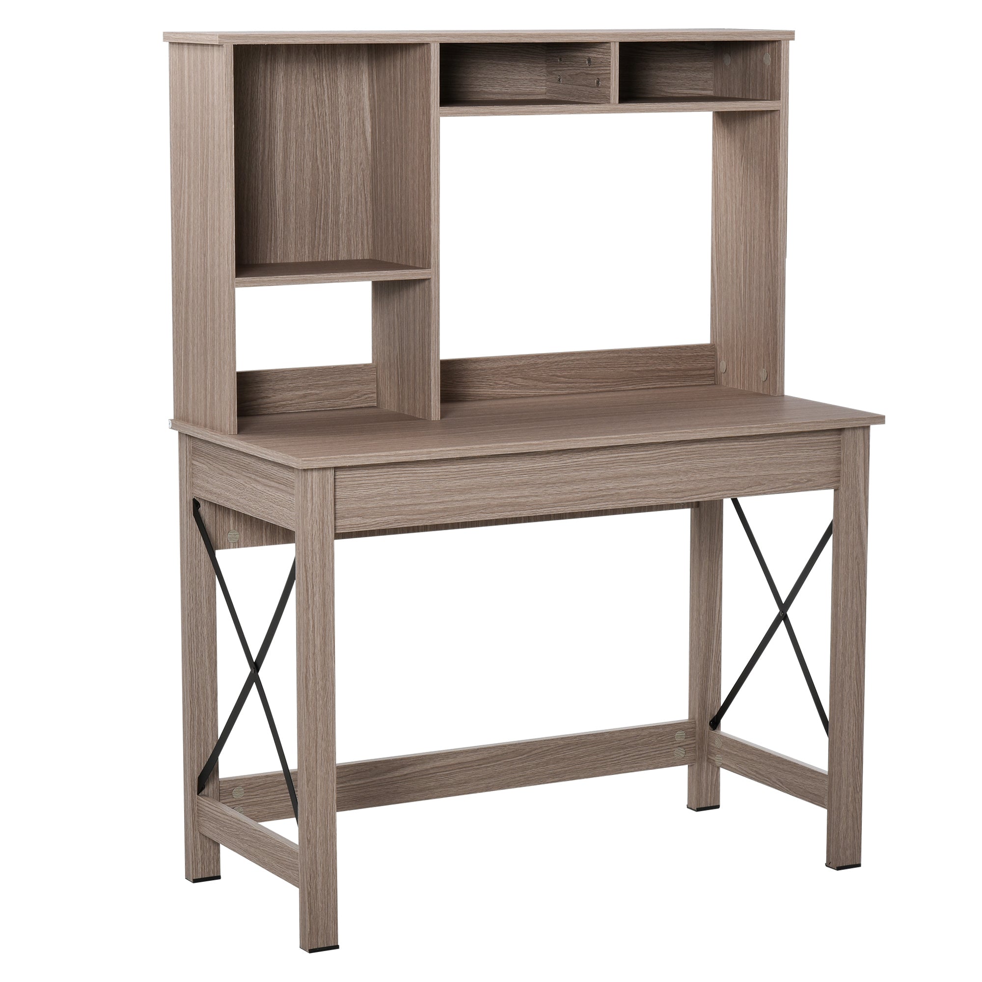 HOMCOM Study Desk: Bookshelves Storage, Writing Work, Bedroom Home Office Workstation, Brown 