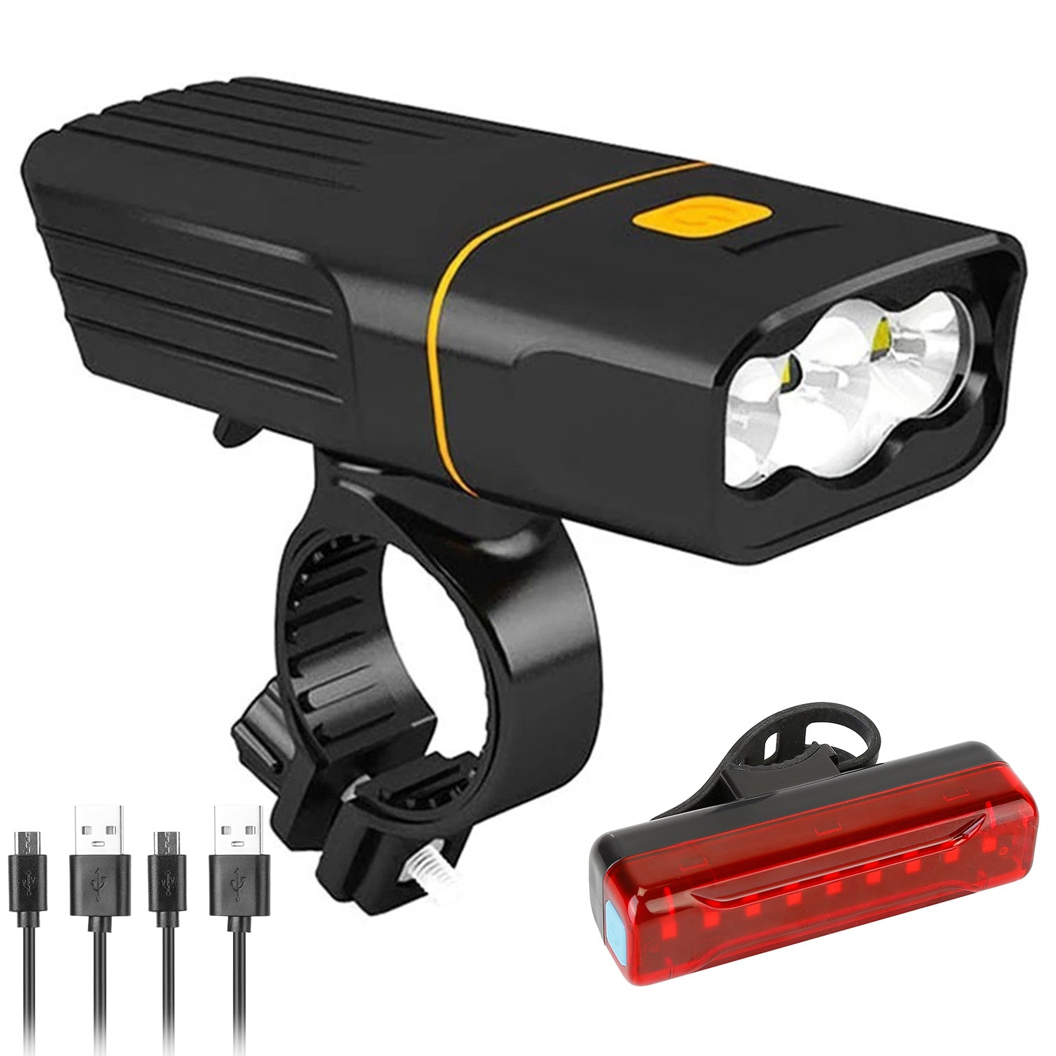 Super Bright Bike Light Set USB Rechargeable Headlight Taillight Set Waterproof LED Bicycle Front and Rear Lights for Night Riding Cycling