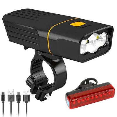 Super Bright Bike Light Set USB Rechargeable Headlight Taillight Set Waterproof LED Bicycle Front and Rear Lights for Night Riding Cycling 