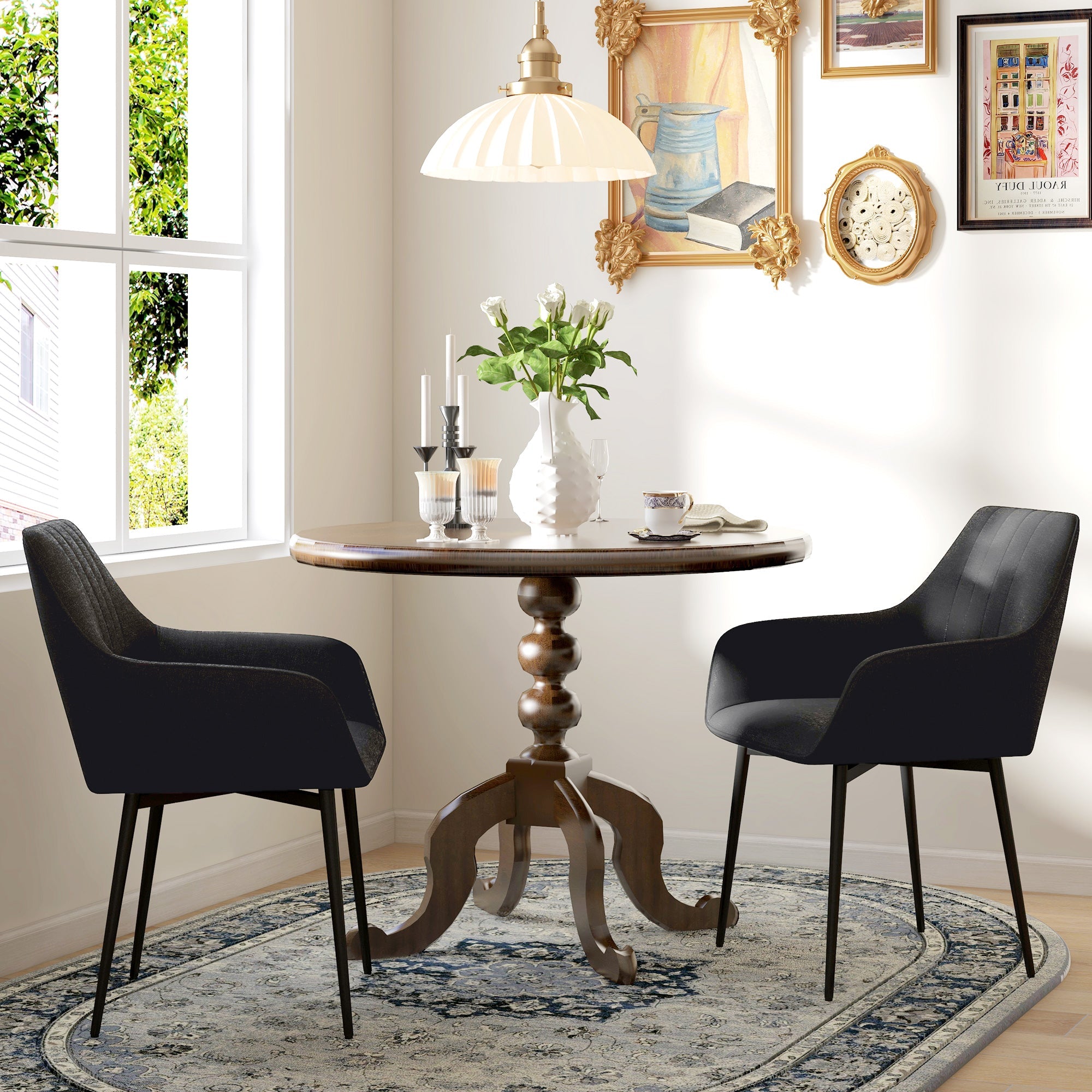 HOMCOM Upholstered Linen Fabric Accent Dining Chairs Set of 2 Metal Legs Black 