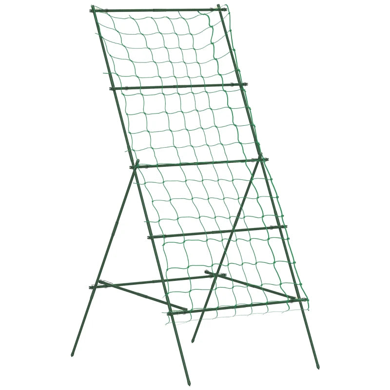 Cucumber Trellis for Climbing Plants, Adjustable A-Frame Garden Trellis with Climbing Net, 20 Metal Clips, 4 Net Straps