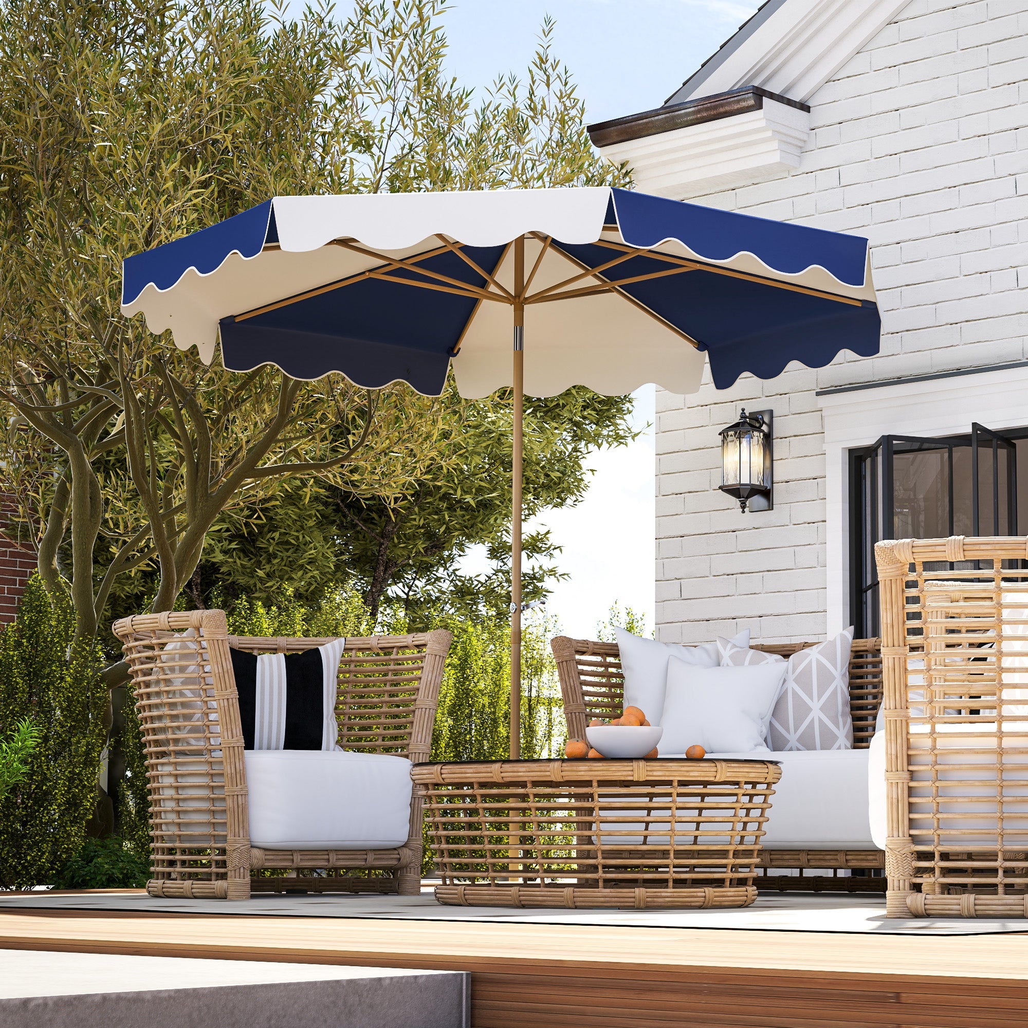 Outsunny 9FT Patio Umbrella with 8 Ribs, Crank & Tilt, UPF 50+ for Garden, Deck, Poolside, Mixed Colour 