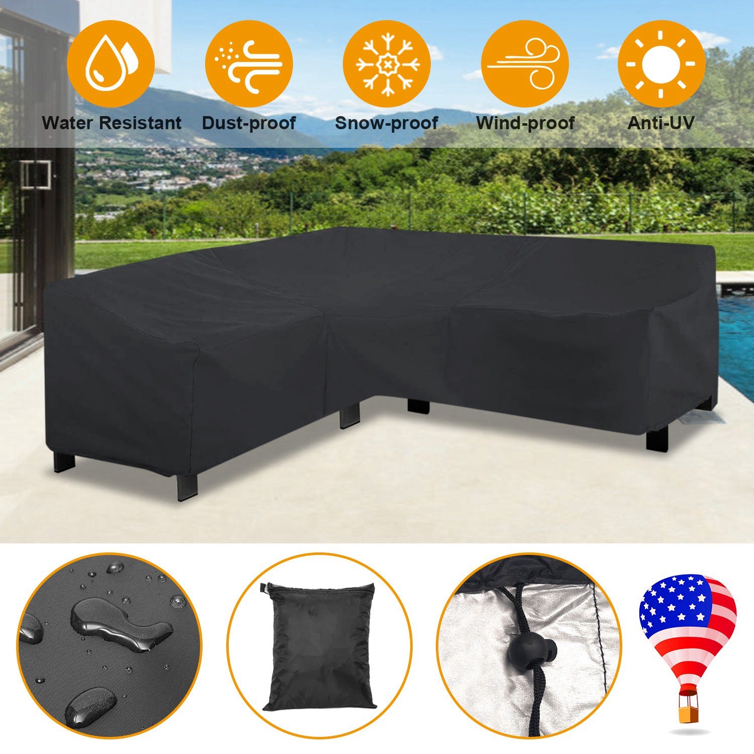 84.5x84.5x32inches Outdoor L Shape Sofa Covers Water Resistant Dustproof Furniture Covers Sectional Sofa Protectors Table Chair Cover Garden Patio