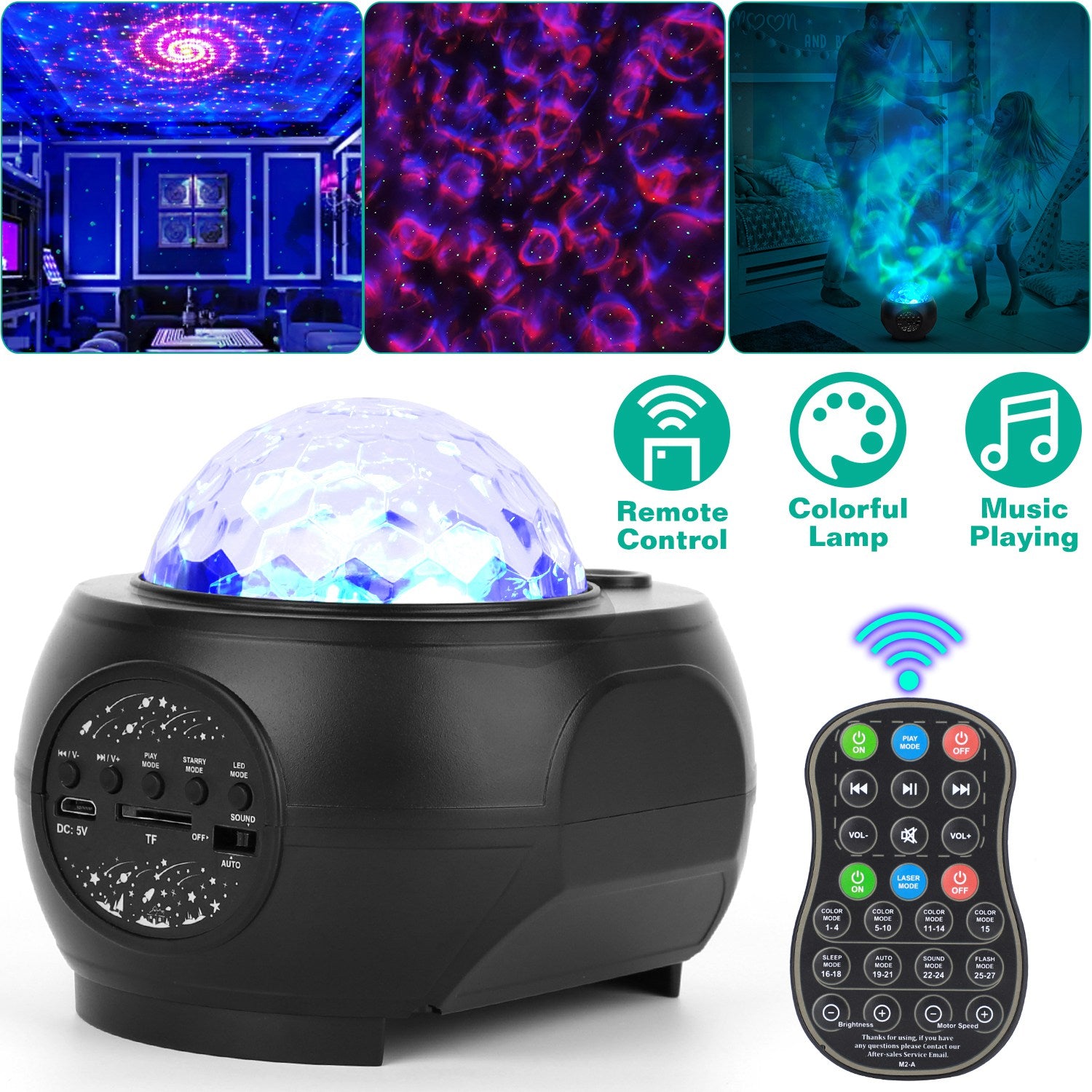 Galaxy Star Projector LED Sky Night Lamp USB Ocean Wave Star Light with Remote Control Wireless Music Speaker for Ceiling Bedroom 