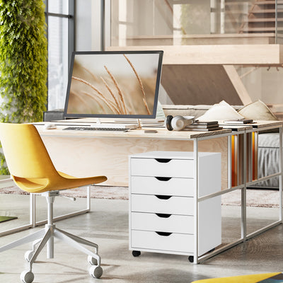 5 Drawer Mobile Lateral Filing Storage Home Office Floor Cabinet with Wheels-WhiteÂ 