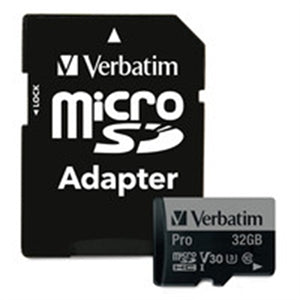 Verbatim 32GB Pro 600X microSDHC Memory Card with Adapter, UHS-I V30 U3 Class 10 