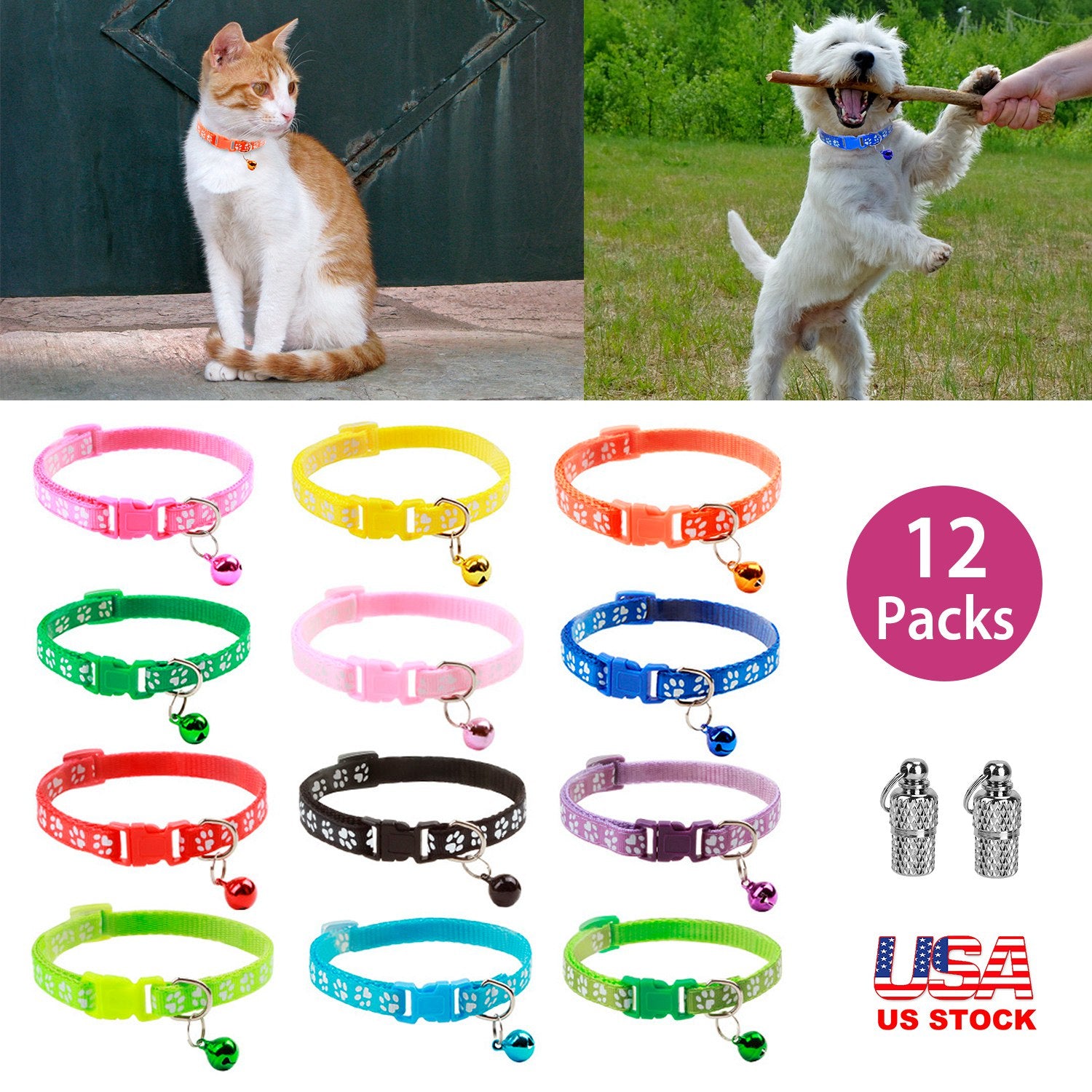 Cat Collar Adjustable Kitten Collar Pet Collar with Bell Name Tag Safety Buckle Collar