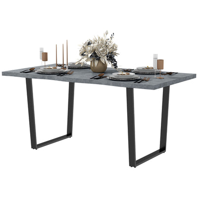 HOMCOM 63" Industrial Wave Edge Dining Table Steel Legs for 6 People Cement Grey 