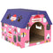 Cat Scratcher House, 2-in-1 Cardboard Cat Scratching Pad with Door, 4 Paw-Shaped Vents and Grass for Indoor, Pink
