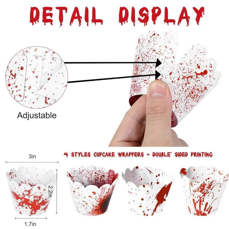 48Pcs Halloween Cupcake Toppers Wrappers Rip Kit Bloody Zombie Hand Cupcake Pick Decorations For Halloween Horror Movie Bloody Theme Birthday Party Cake Decorations Supplies 