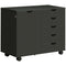 HOMCOM Modern Mobile 5-Drawer Chest with Door, Storage Cabinet, Dresser on Wheels, Printer Stand for Home Office, Black