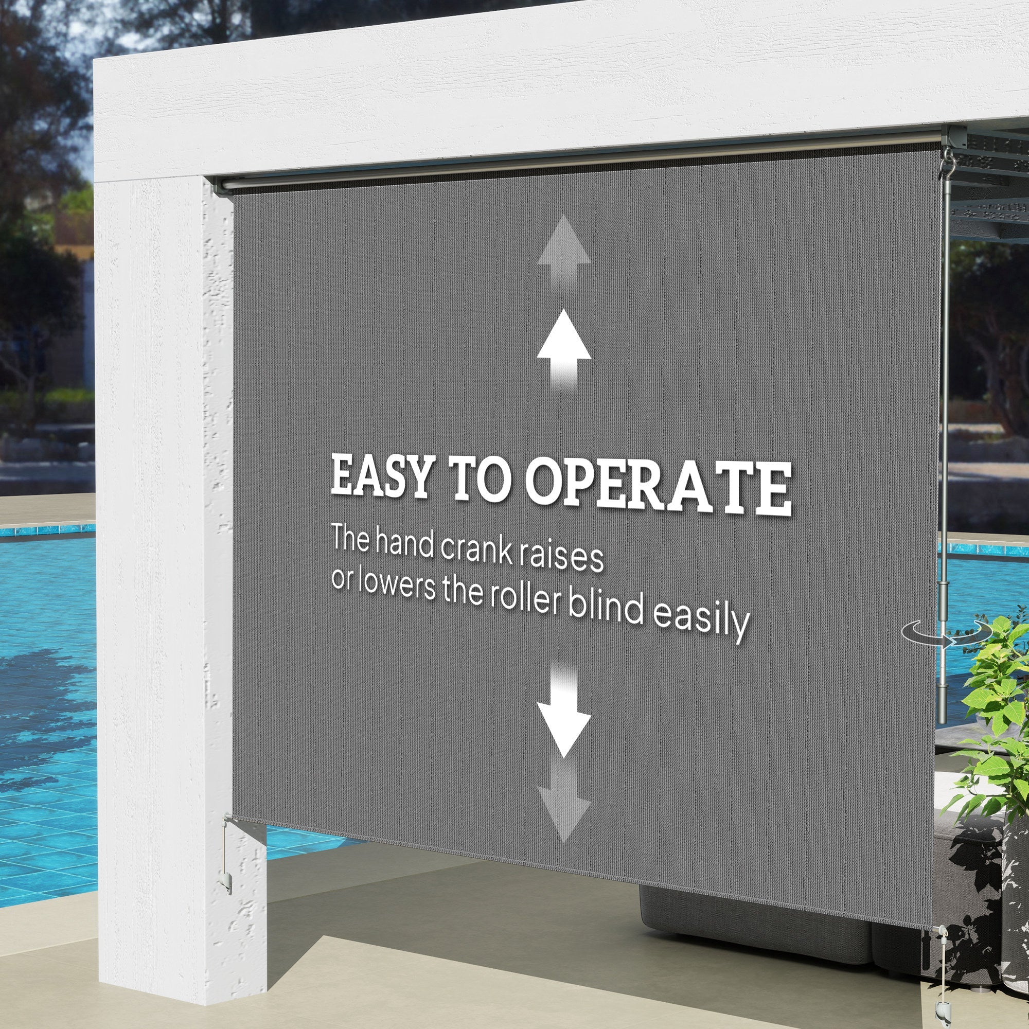 Outsunny 8' x 6' Patio Door Blinds, Outdoor Roller Shades, Cordless Roll Up Shade for Porch Gazebo, Dark Grey 
