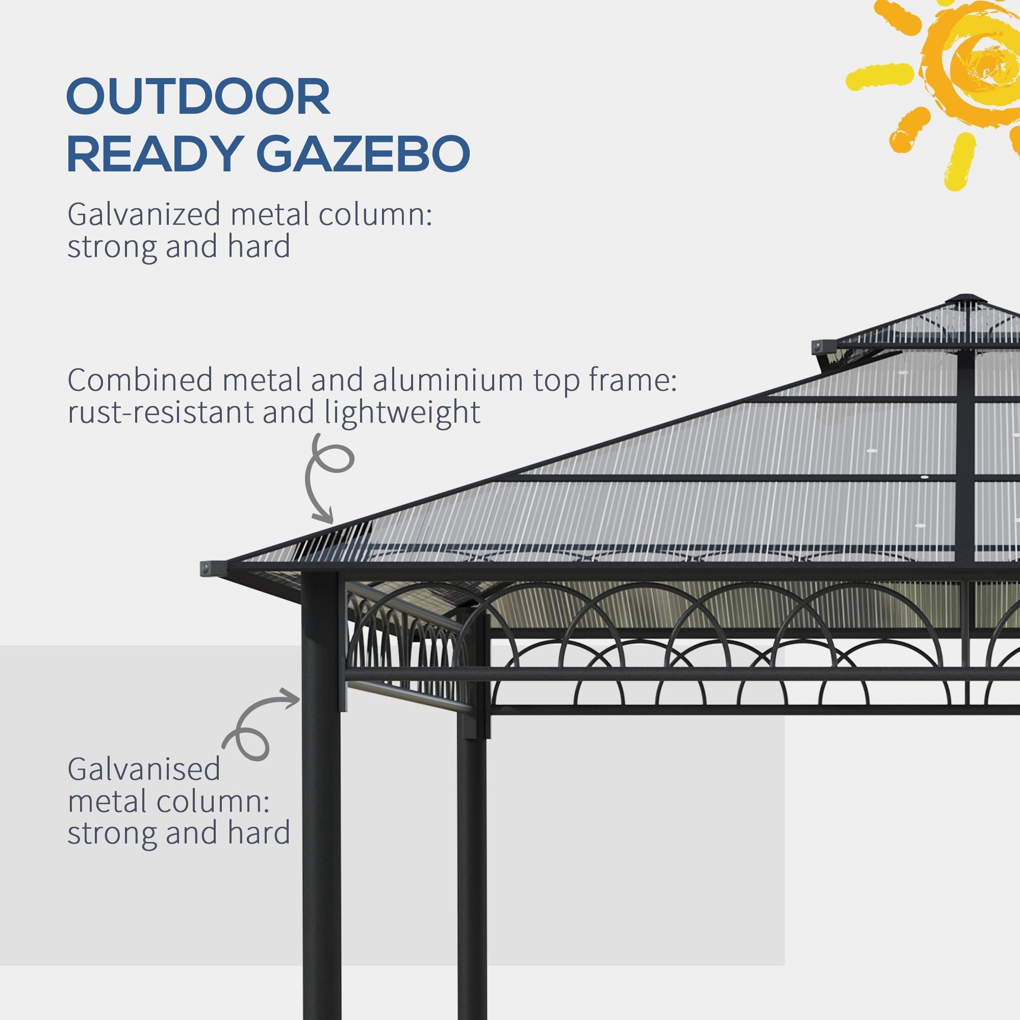 Outsunny 9' x 10' Outdoor Hardtop Gazebo Canopy w/ Double PC Roof, Steel Frame, Nettings, Curtains for Garden Lawn Deck, Khaki 