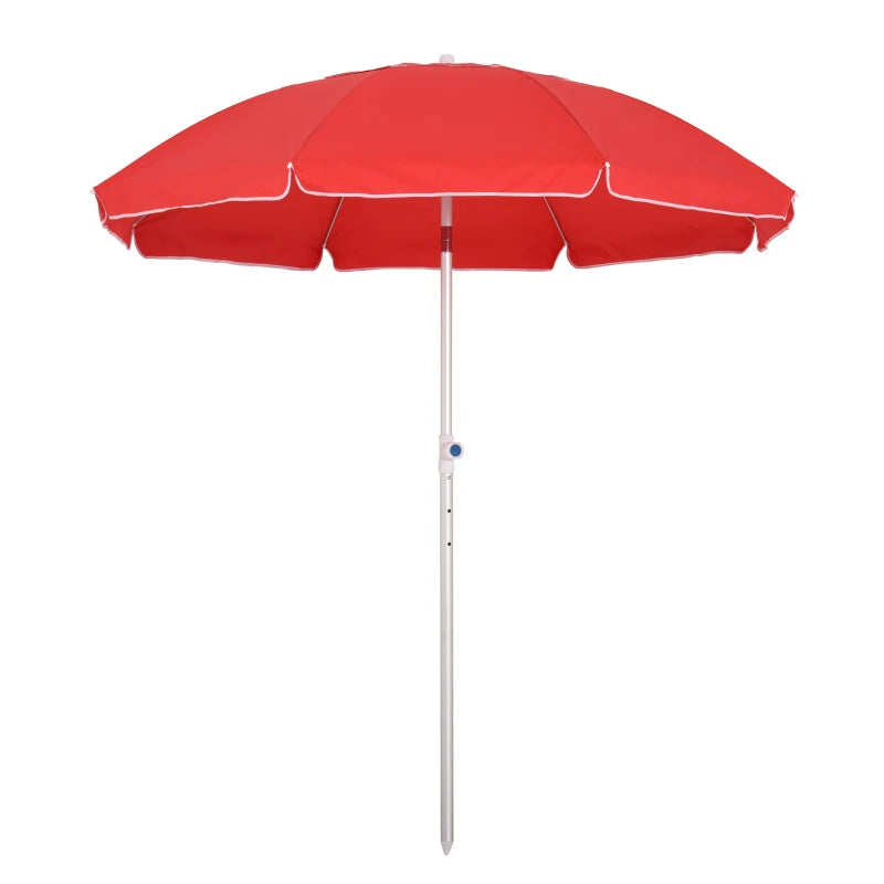 Arc. 6.4ft Beach Umbrella with Aluminum Pole Pointed Design Adjustable Tilt Carry Bag for Outdoor Patio Red