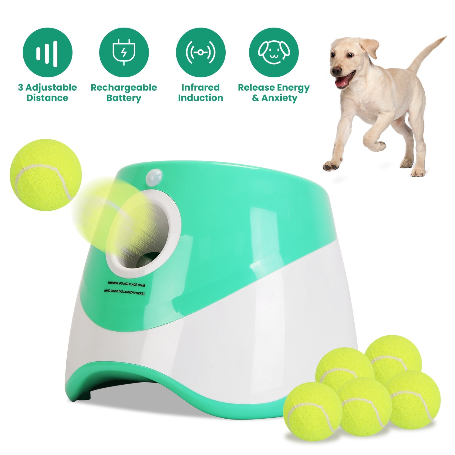 Automatic Dog Ball Launcher Included 6 Tennis Balls Dog With 3 Adjustable Launch Distance Interactive Ball Thrower Fetch Machine For Small Medium Dogs 