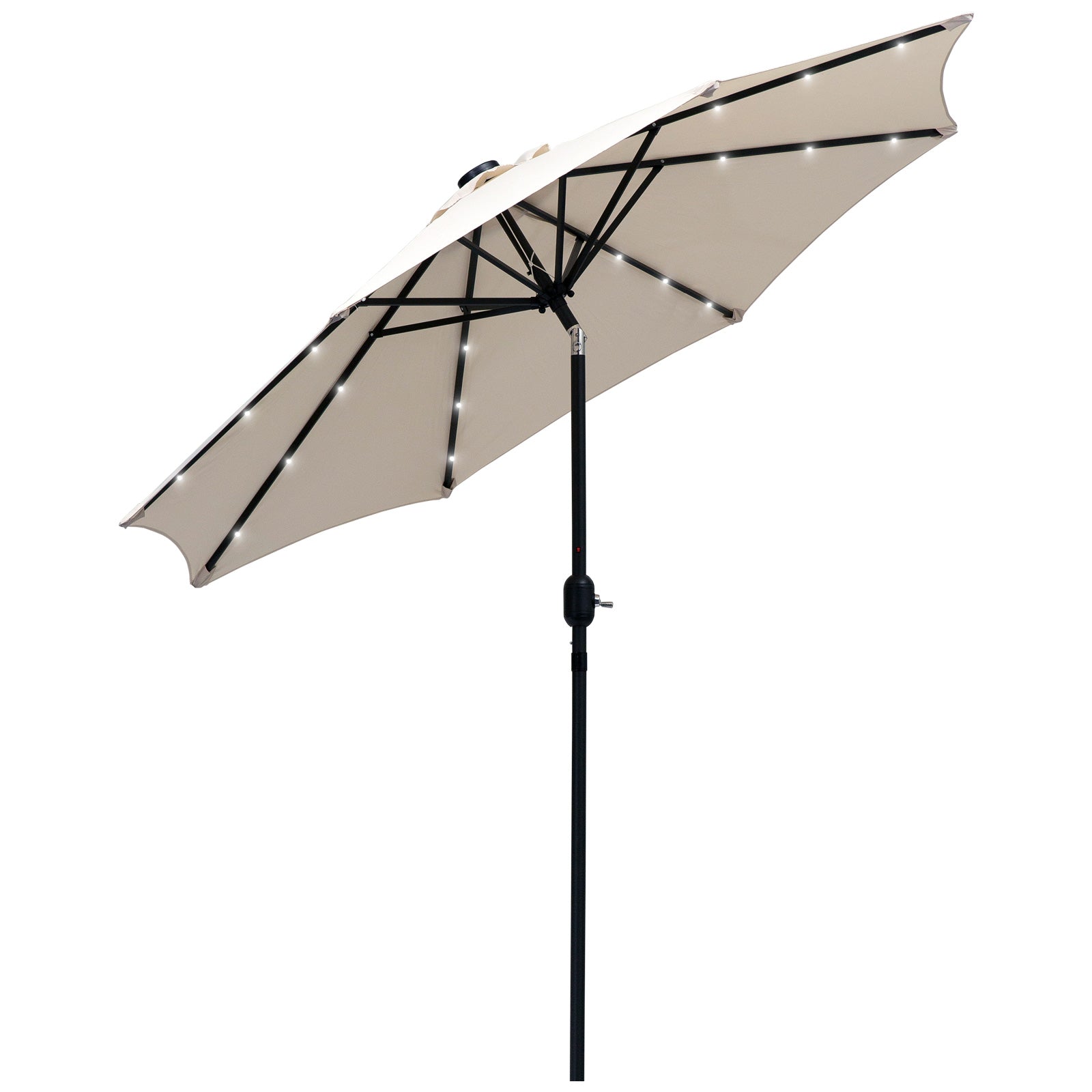 Outsunny 9ft Solar LED Patio Umbrella: Cream Outdoor Tilt Canopy with 24 Lights for Nighttime Ambiance 