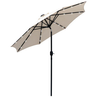 Outsunny 9ft Solar LED Patio Umbrella: Cream Outdoor Tilt Canopy with 24 Lights for Nighttime Ambiance 