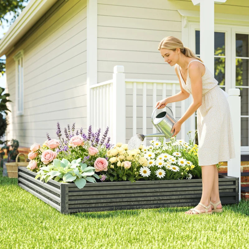 L-Shaped Raised Garden Bed, 82" x 109" x 12" Galvanized Steel Planter Box with Multi-reinforced Rods for Vegetables, Flowers and Herbs, Light Grey