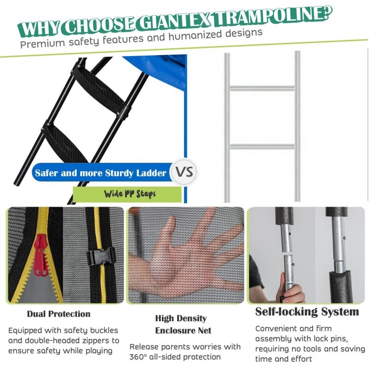 8/10/12 Feet Recreational Trampoline with Basketball Hoop Safety Enclosure Net Ladder