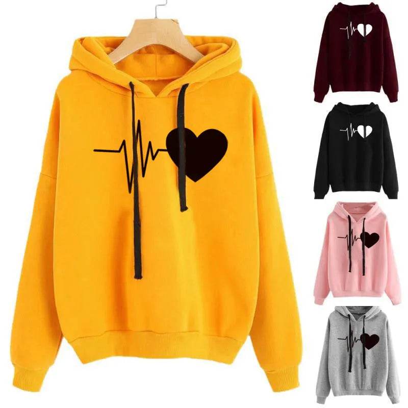 Unisex Heart Print Streetwear Hoodies sweatshirt Pullover Long Sleeve Clothes 