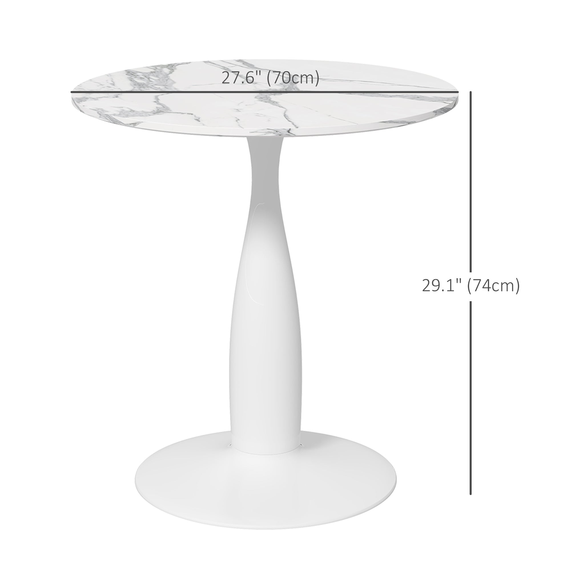 HOMCOM Round Dining Table Modern Room Faux Marbled Top Steel Base Space Saving Small Kitchen White 