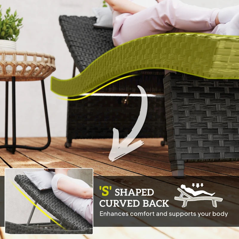 Patio Lounger, Folding Wicker Outdoor Chaise Lounge with 4-Level Adjustable Backrest, Black