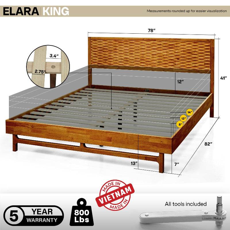 Elara Platform Bed Frame with Headboard 