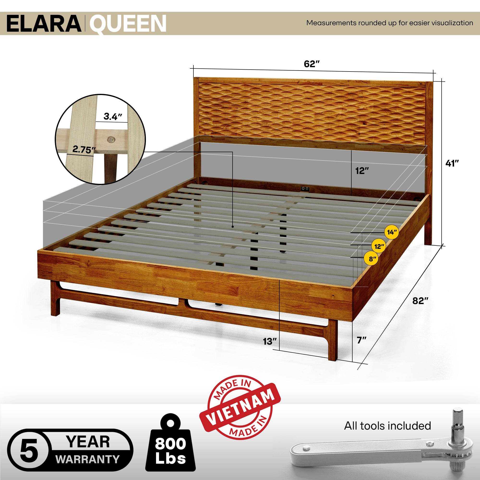Elara Platform Bed Frame with Headboard 