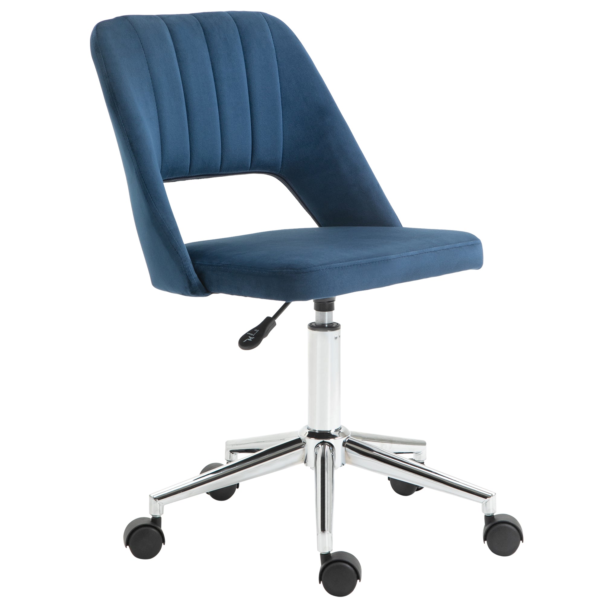 Vinsetto Ergonomic Swivel Chair: Plush Velvet Upholstery, Scalloped Backrest & 360° Mobility for Comfortable Computing, Blue 