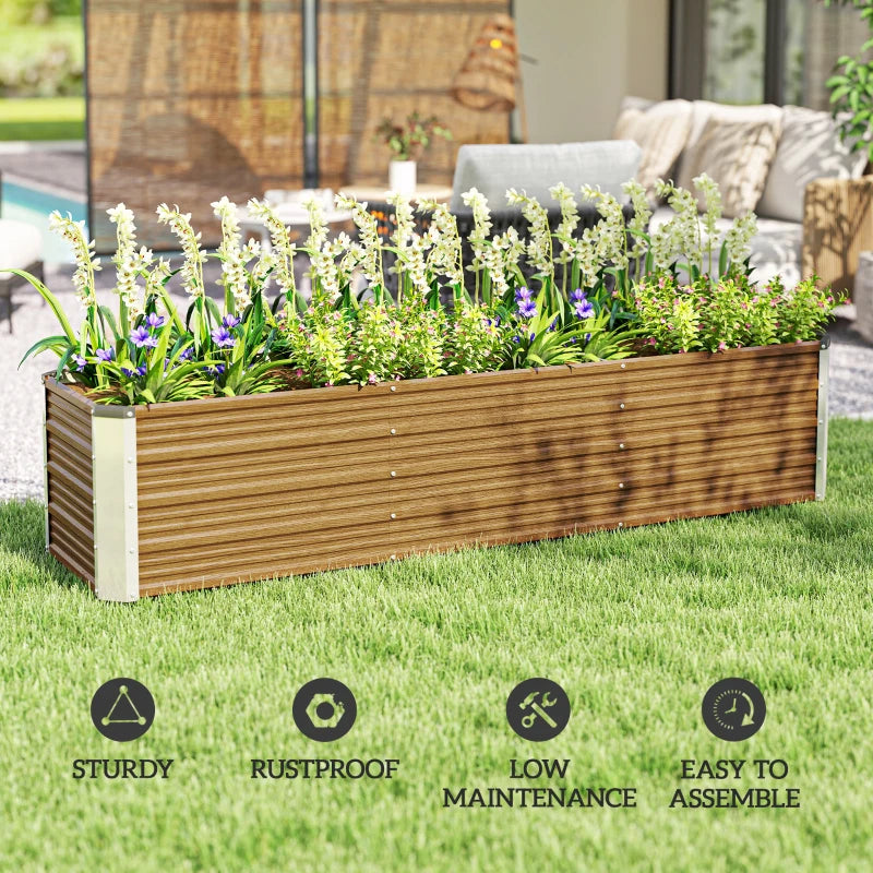 6' x 1.5' x 1.3' Galvanized Raised Garden Bed, Elevated Large Metal Planter Box w/ Install Gloves, Brown Wood Effect