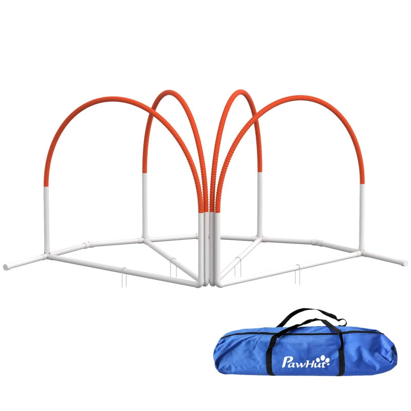 Dog Agility Kit Pet Obstacle Course Training Equipment Outdoor with Weave Poles, Carry Bag, Orange
