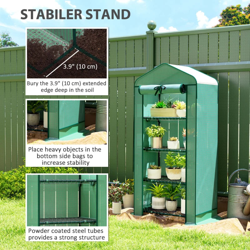 Mini Greenhouse with Screen Roof, Portable Small Greenhouse with Roll-Up Zipper Door, 27.6" x 19.7" x 62.2", Green