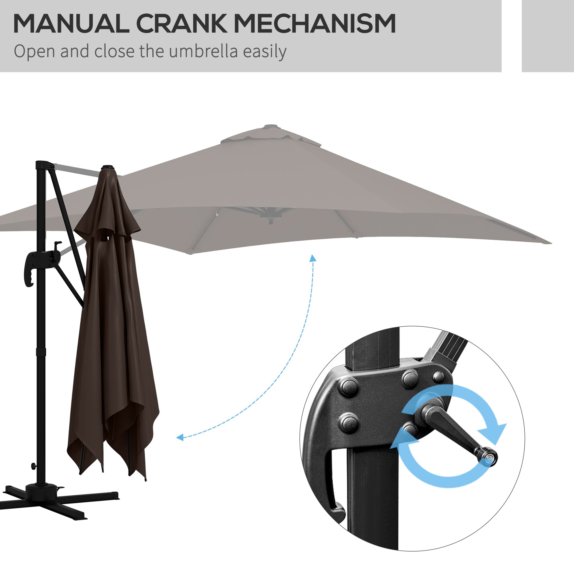 Outsunny 10x10ft Cantilever Umbrella Square Market Parasol Adjustable Outdoor Patio Shade Coffee Rotatable 