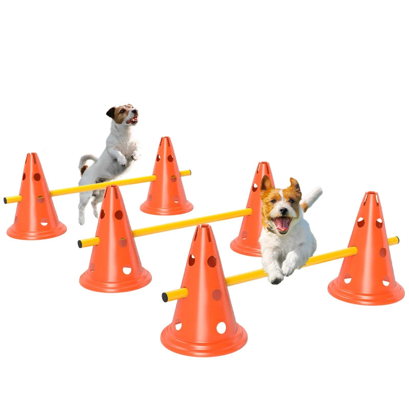 Dog Agility Hurdle Cone Set, Adjustable Obstacle Course Equipment with 6 Cones & 6 Poles, Carry Bag, Orange