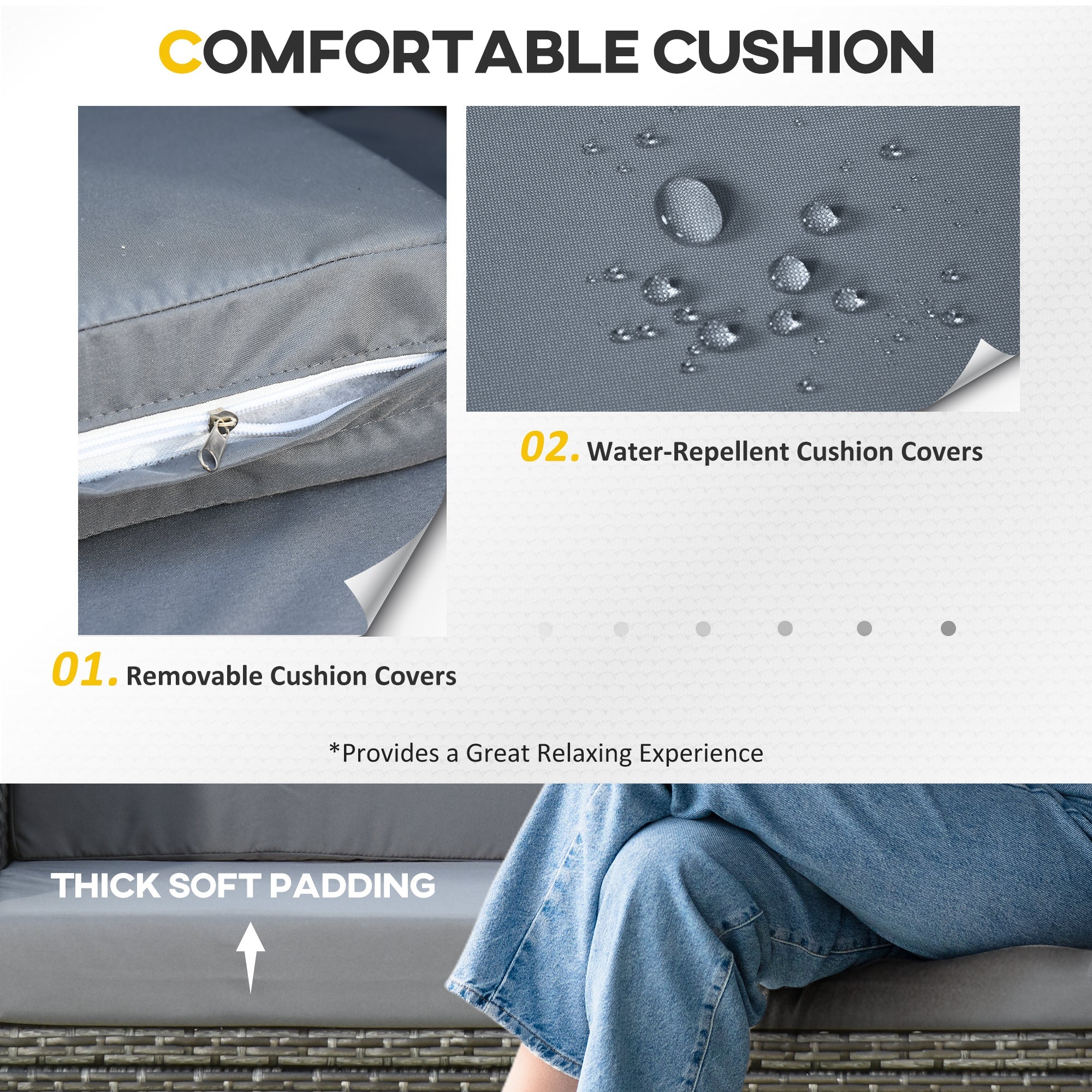 Outsunny Patio PE Rattan 2-seater Sofa, Outdoor All Weather Resin Wicker Loveseat with Padded Cushions, Grey 