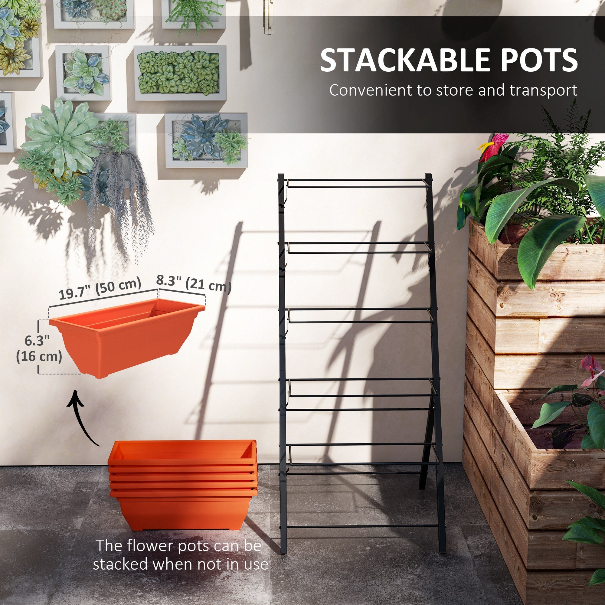 Outsunny 5-Tier Raised Garden Bed Plant Stand Flower Pots with Leaking Holes Red 