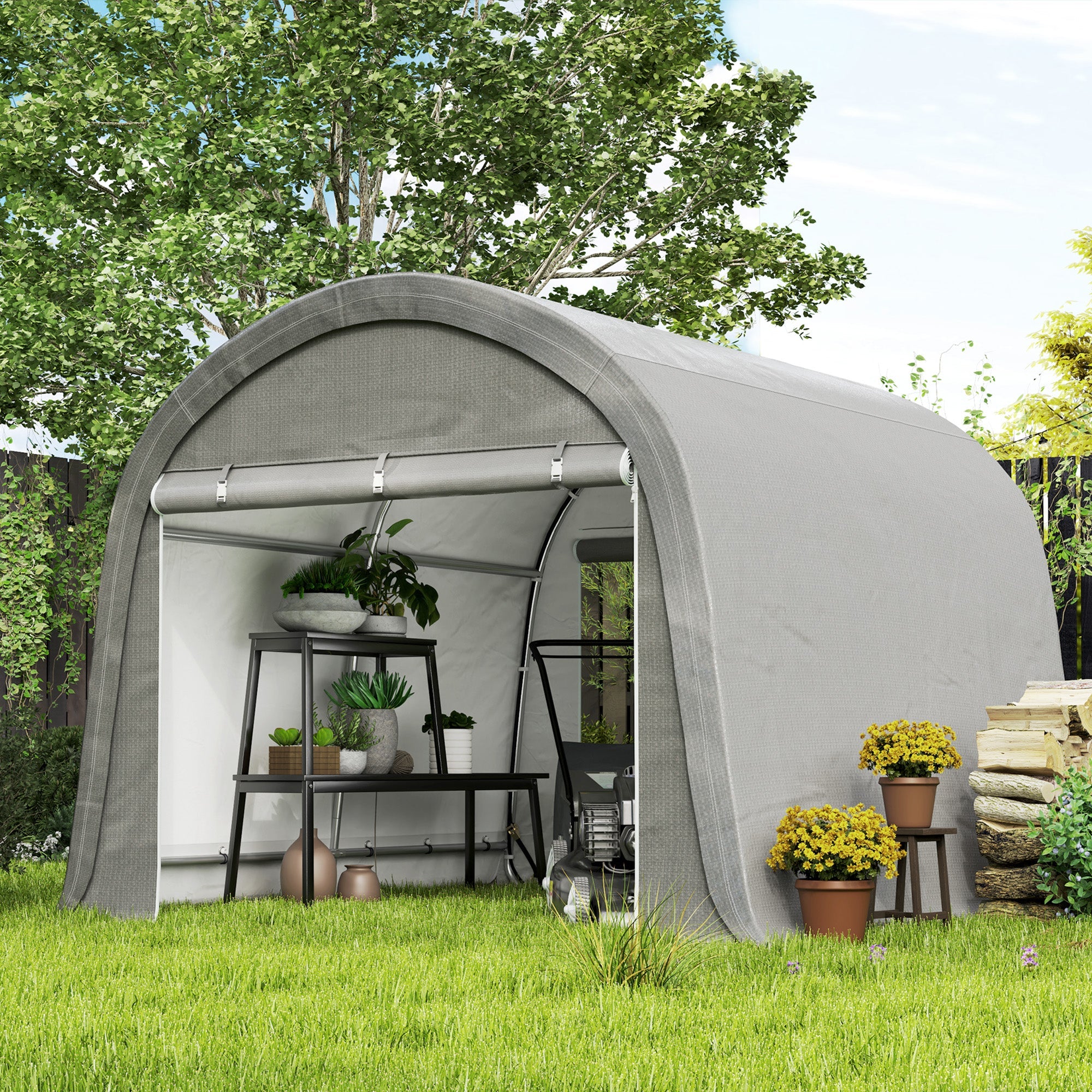 Outsunny 10' x 10' Outdoor Storage Tent, Heavy Duty and Waterproof Portable Shed for Bike, Motorcycle & Garden Tools, Light Grey 