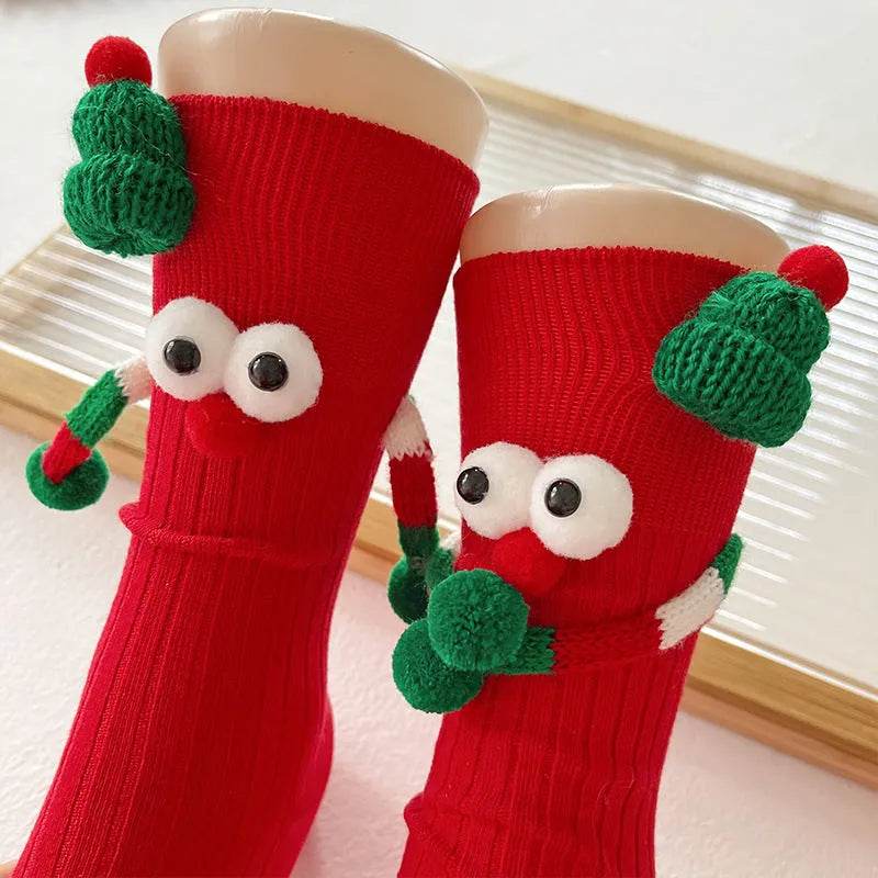 Cute Cartoon Christmas Socks Solid Cotton Middle-tube Stockings For Adults And Children 