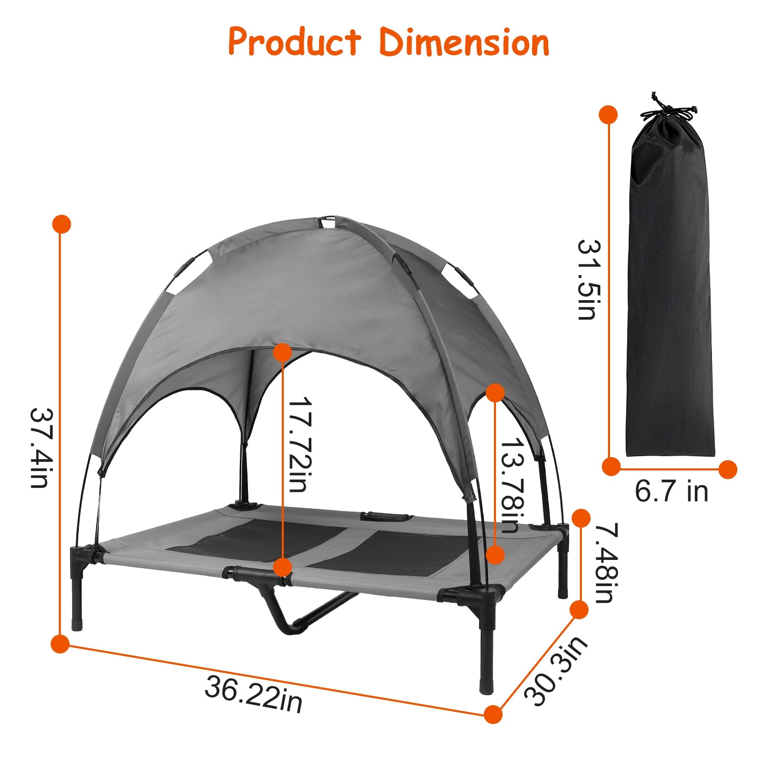 Outdoor Elevated Dog Bed Cooling Raised Pet Cot Canopy Shade Tent Pet Cooling Bed with Removable Canopy for Outside Yard Camping Beach 