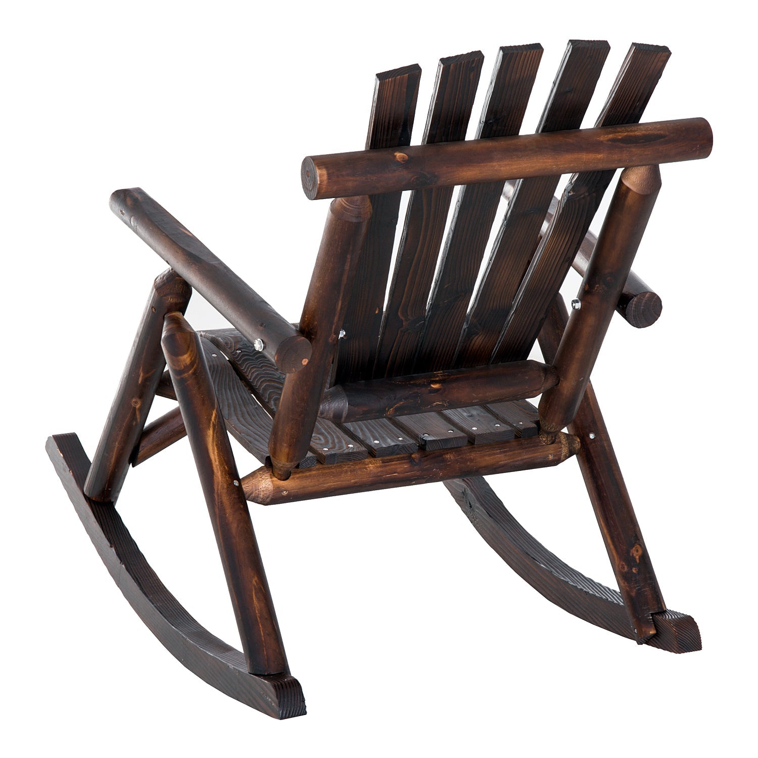 Outsunny Char Log Single Rocker Rustic Outdoor Patio Adirondack Rocking Chair Yard Furniture Fir Wood 