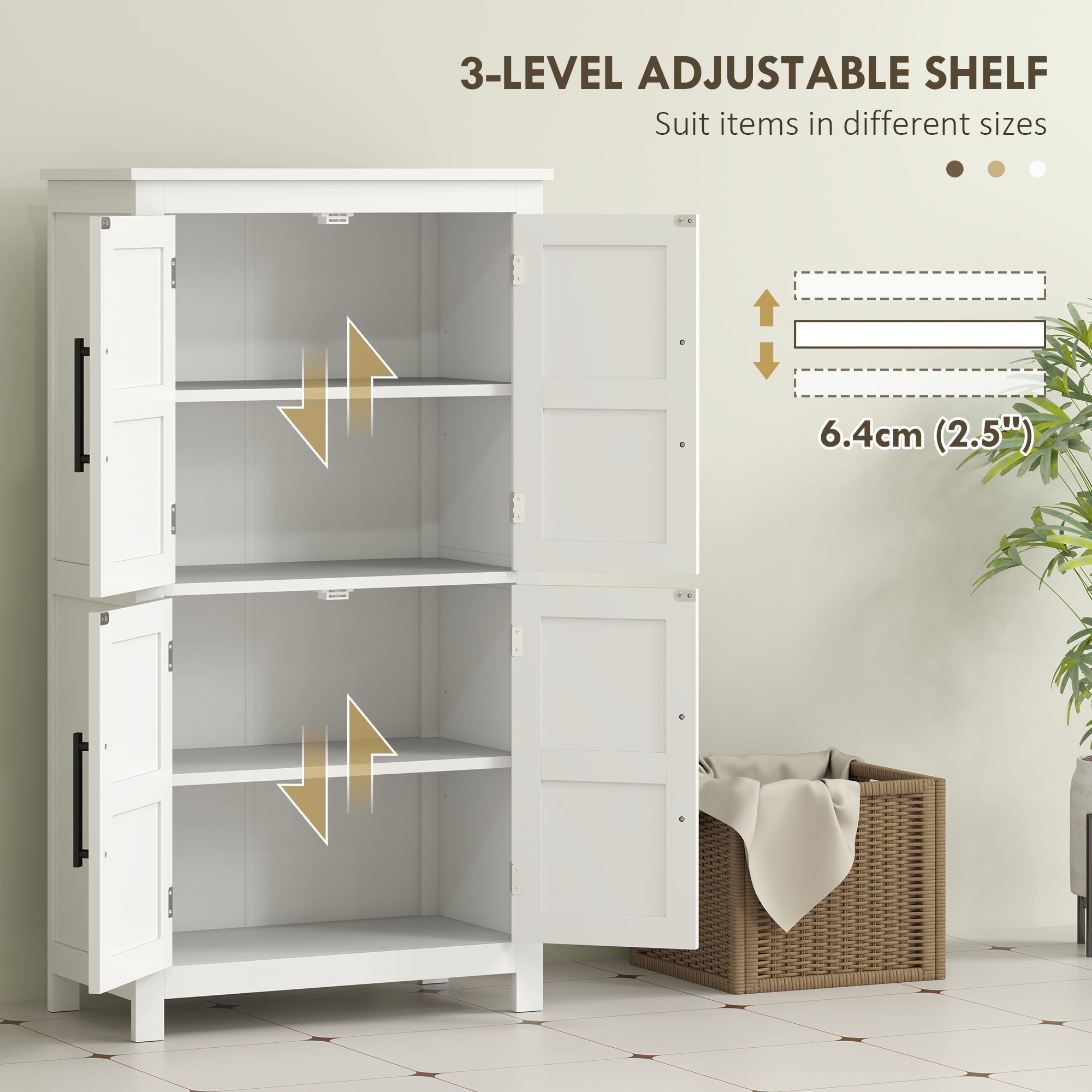 HOMCOM Farmhouse Bathroom Storage Cabinet, Bathroom Floor Cabinet with Barn Doors and Adjustable Shelf, White 